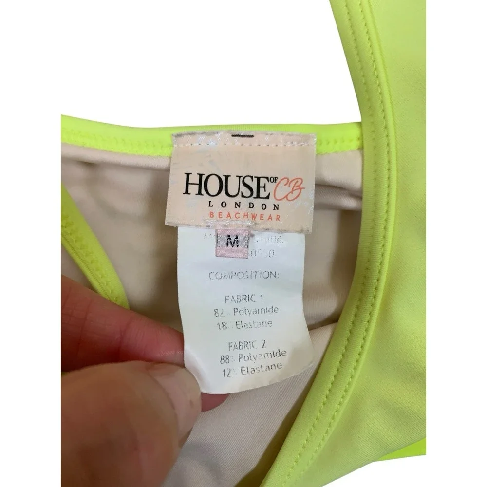 House Of‎ CB Neon Green Bikini Top Asymmetrical Strap Cutout Swim M